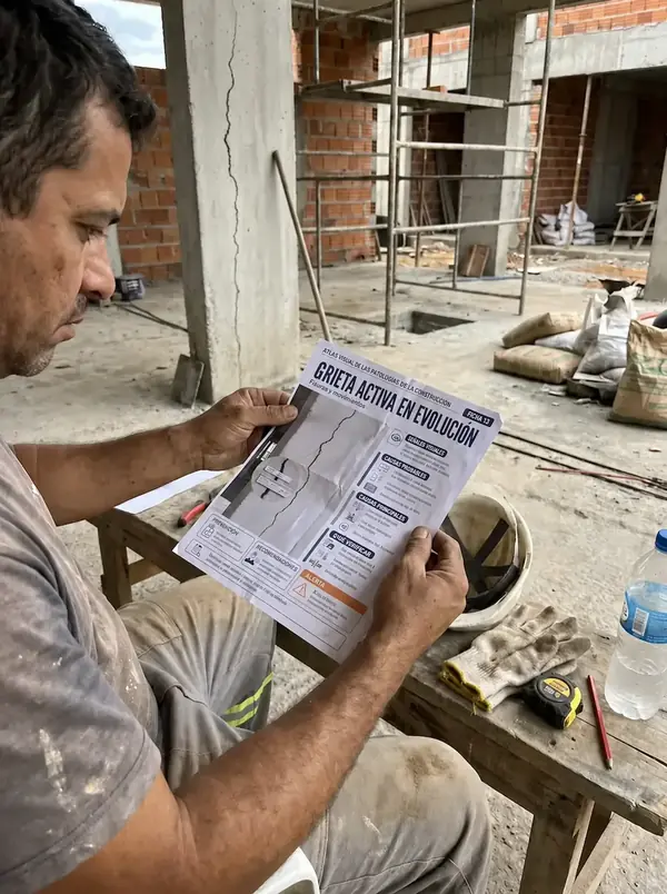 Profesional de obra consultando una ficha del atlas 3